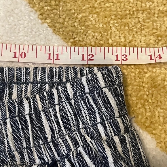 Briggs Lounge Pants Women medium Blue Striped Linen Wide Leg Pockets Pull On M - Picture 8 of 8